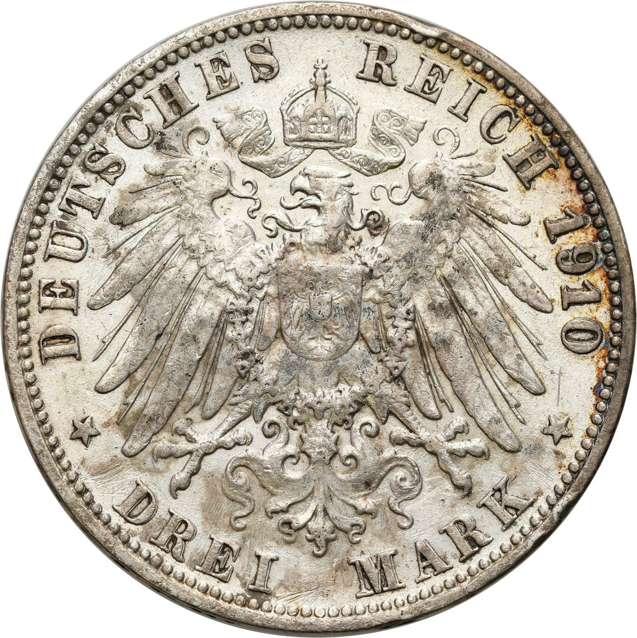 Niemcy, Wirtembergia. 3 marki 1910 F, Stuttgart