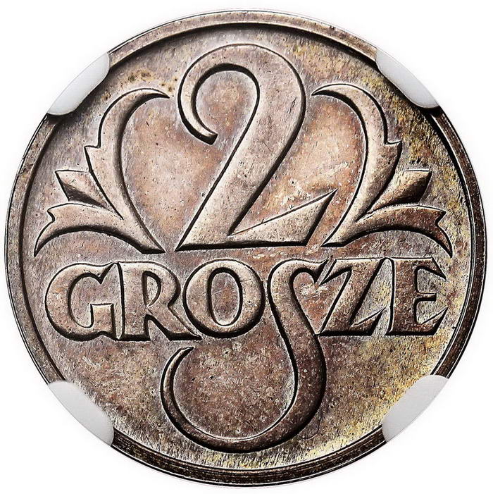 II RP. 2 grosze 1927, PRÓBA, srebro, NGC MS63 z kolekcji Stanisława Herstala