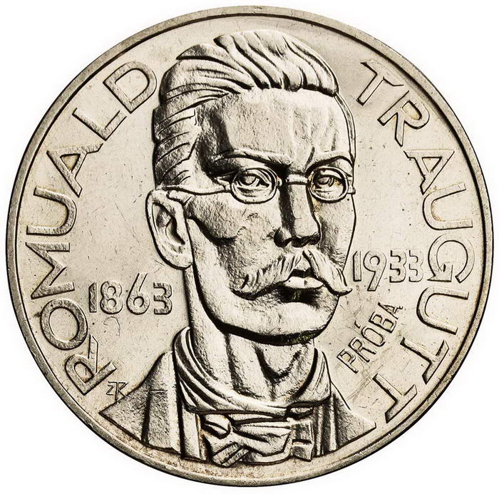 II RP. 10 złotych 1933, Romuald Traugutt, PRÓBA, srebro z kolekcji W. Głuchowskiego