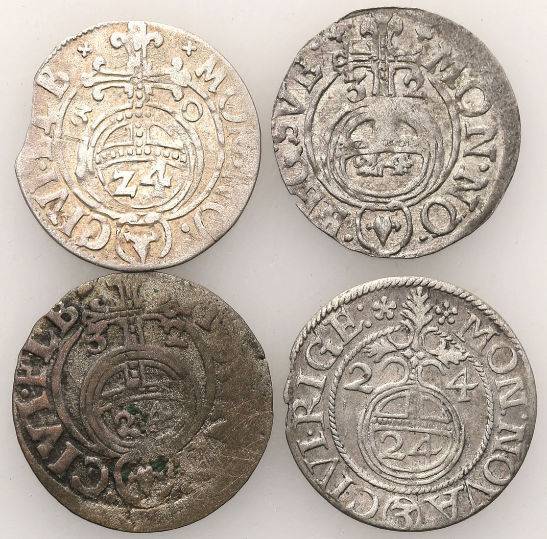 Gustaw II Adolf. Okupacja szwedzka. Półtorak 1624-1632, zestaw 4 monet
