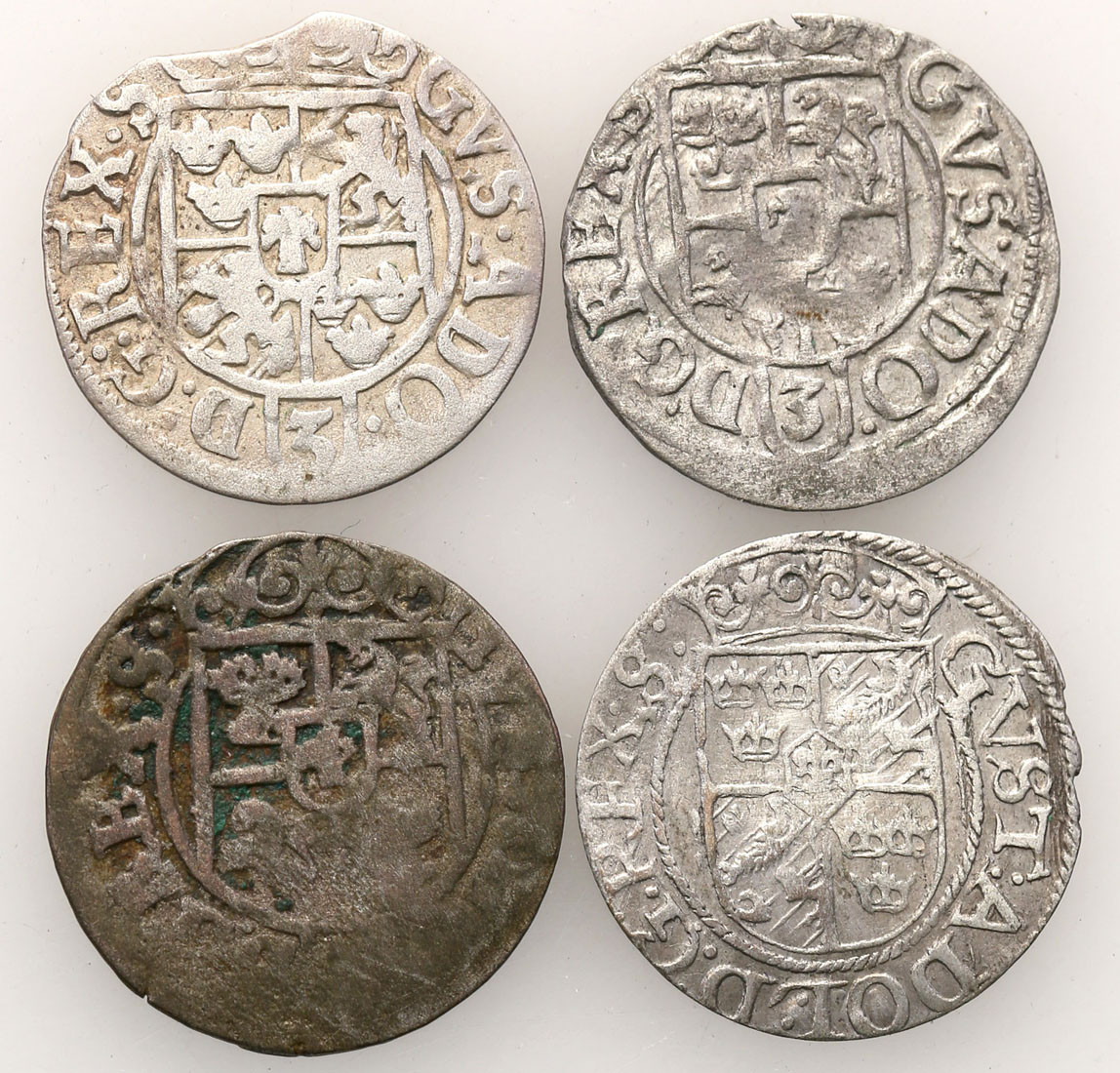Gustaw II Adolf. Okupacja szwedzka. Półtorak 1624-1632, zestaw 4 monet