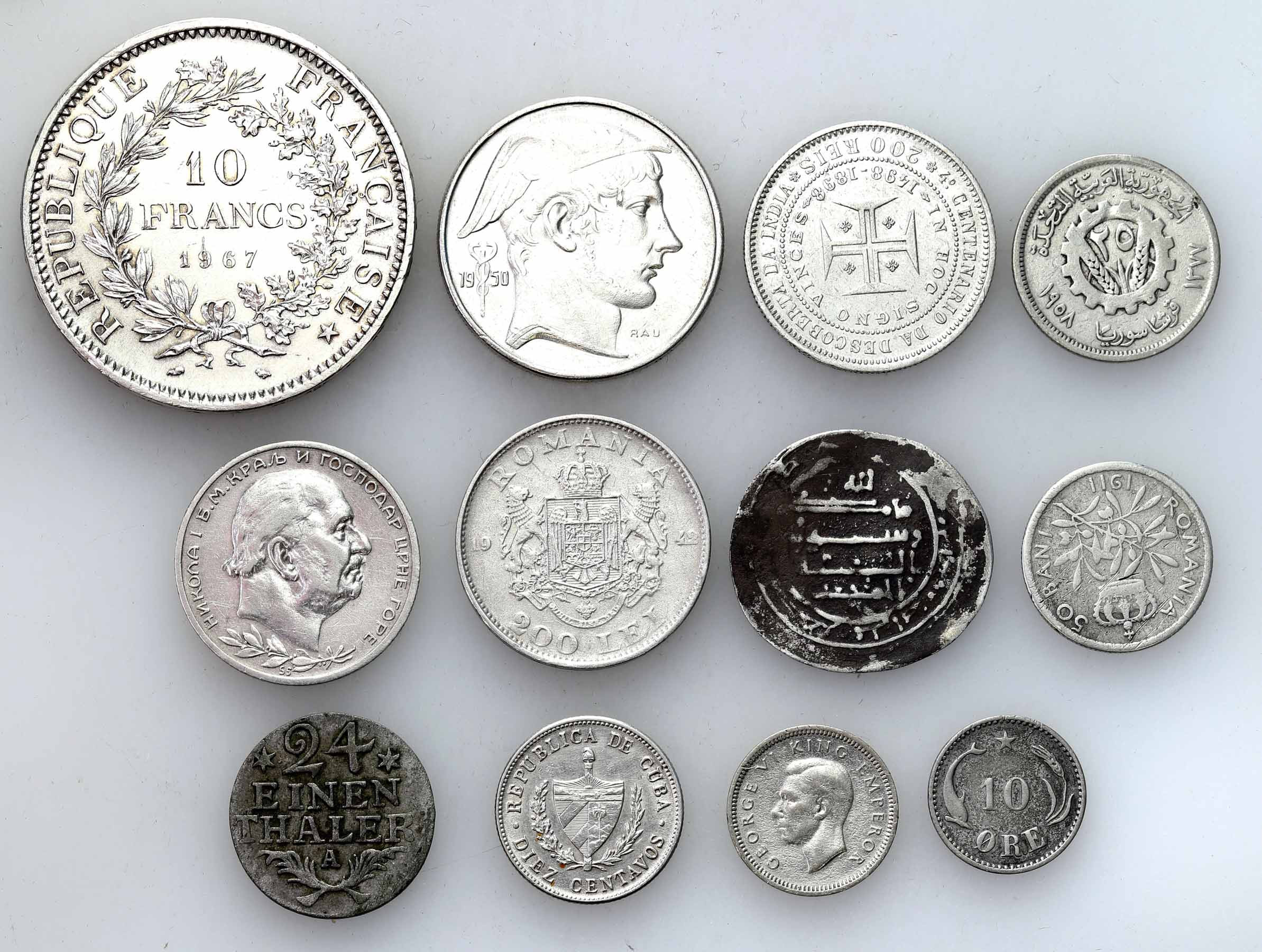 Świat – Francja, Belgia, Dania, Kuba, Niemcy, Nowa Zelandia, Rumunia, Portugalia. Monety srebrne, zestaw 12 sztuk