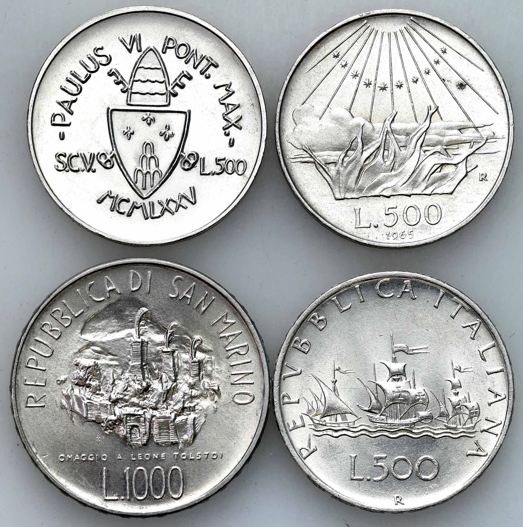 Włochy, San Marino. 500 – 1.000 lirów, zestaw 4 monet