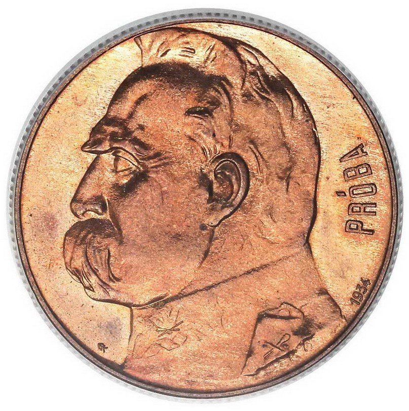II RP. 5 złotych 1934 Orzeł strzelecki, PRÓBA, brąz stempel lustrzany