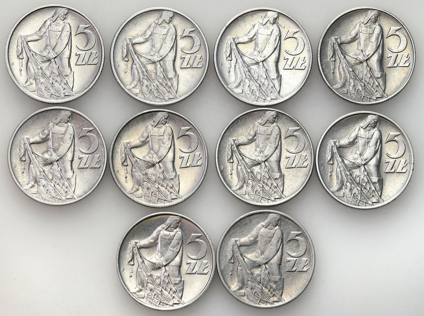 PRL. 5 złotych 1958-1974 Rybak, zestaw 10 monet