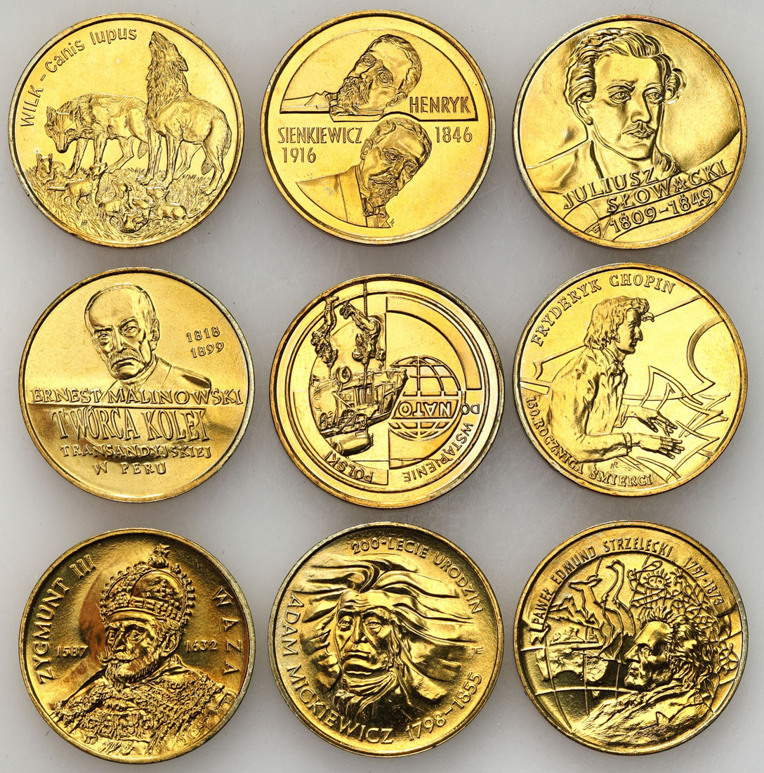 III RP. 2 złote 1996-1999, zestaw 9 monet