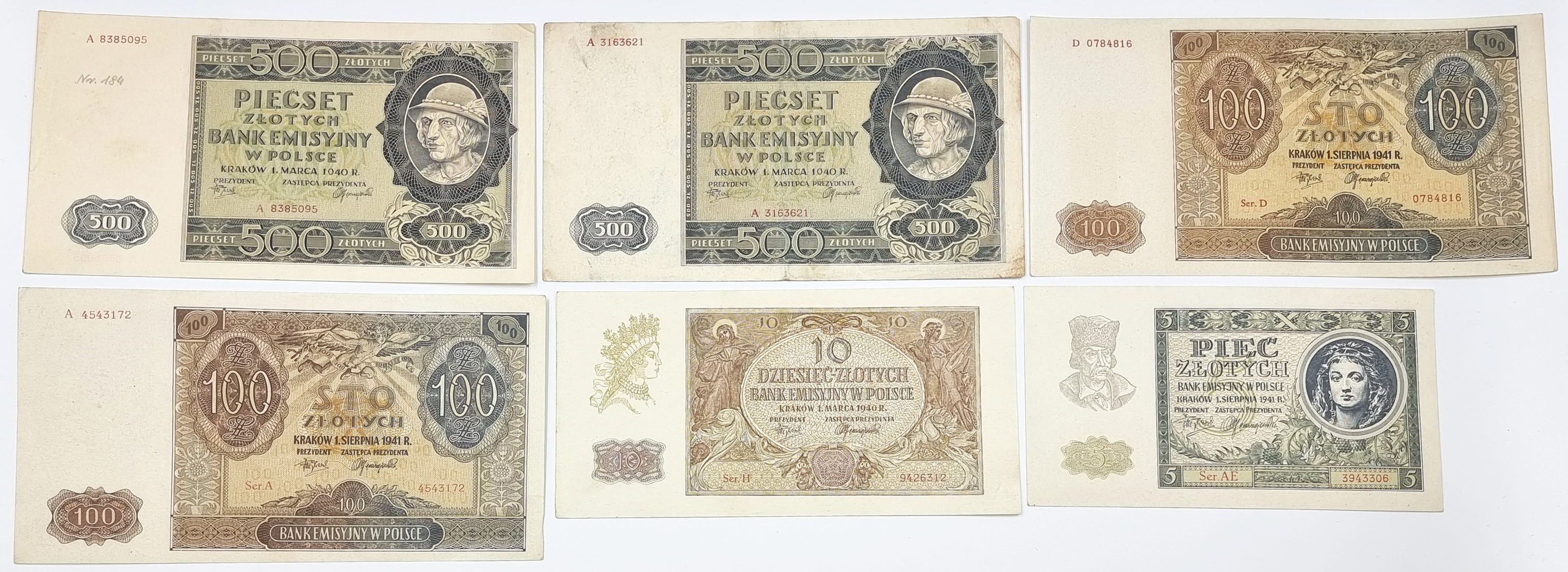 Zestaw Banknotów 500 Złotych 1940 GÓRAL – 6 Szt | Archiwum.niemczyk.pl