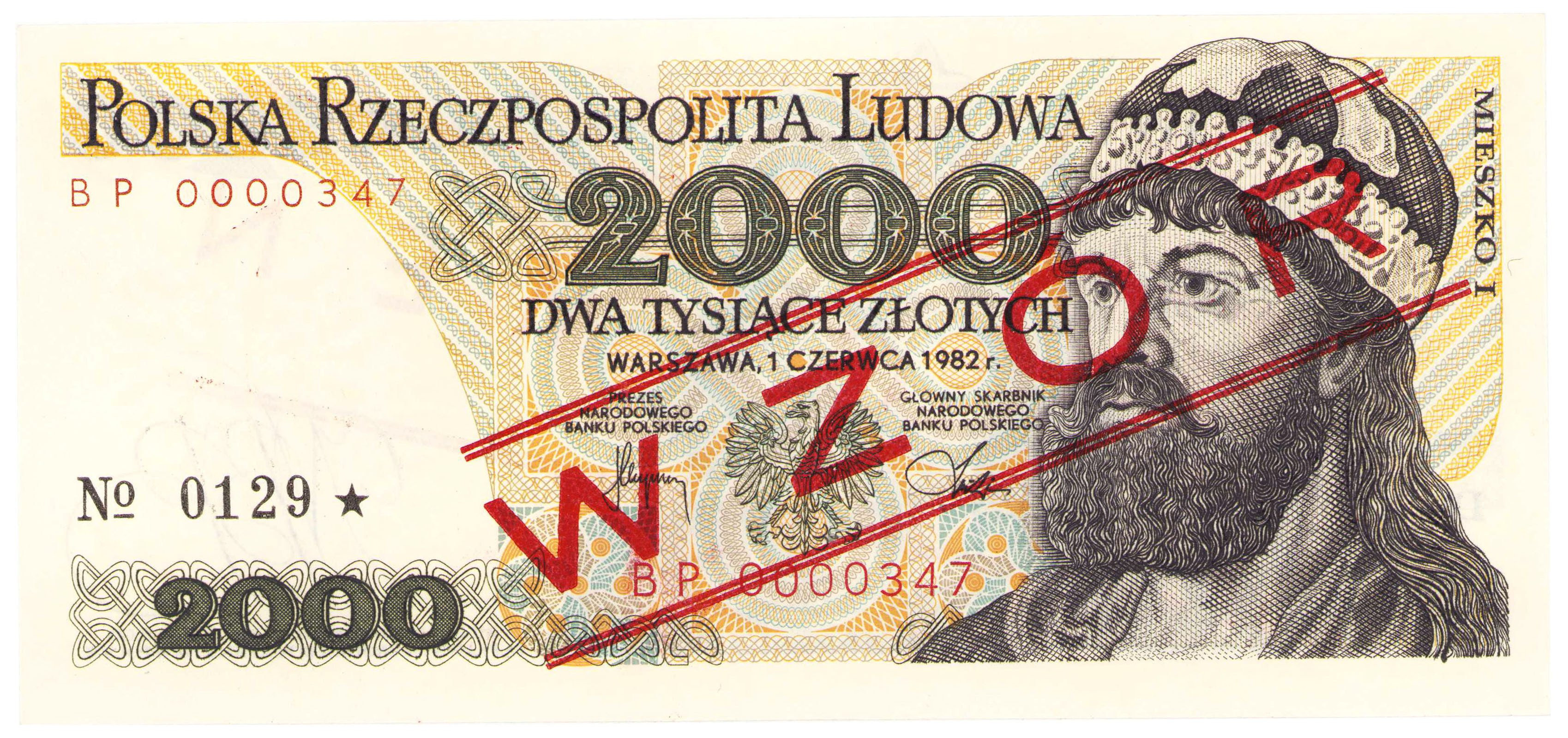 WZÓR / SPECIMEN. 2.000 złotych 1982 seria BP