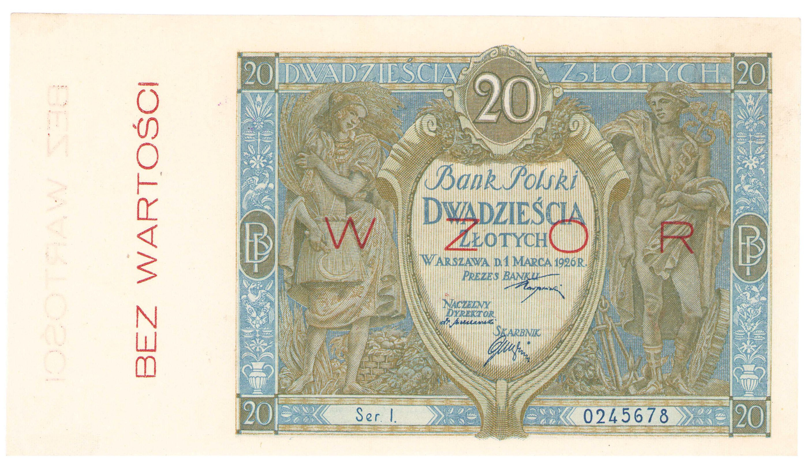 WZÓR 20 złotych 1926 seria - RZADKOŚĆ R6