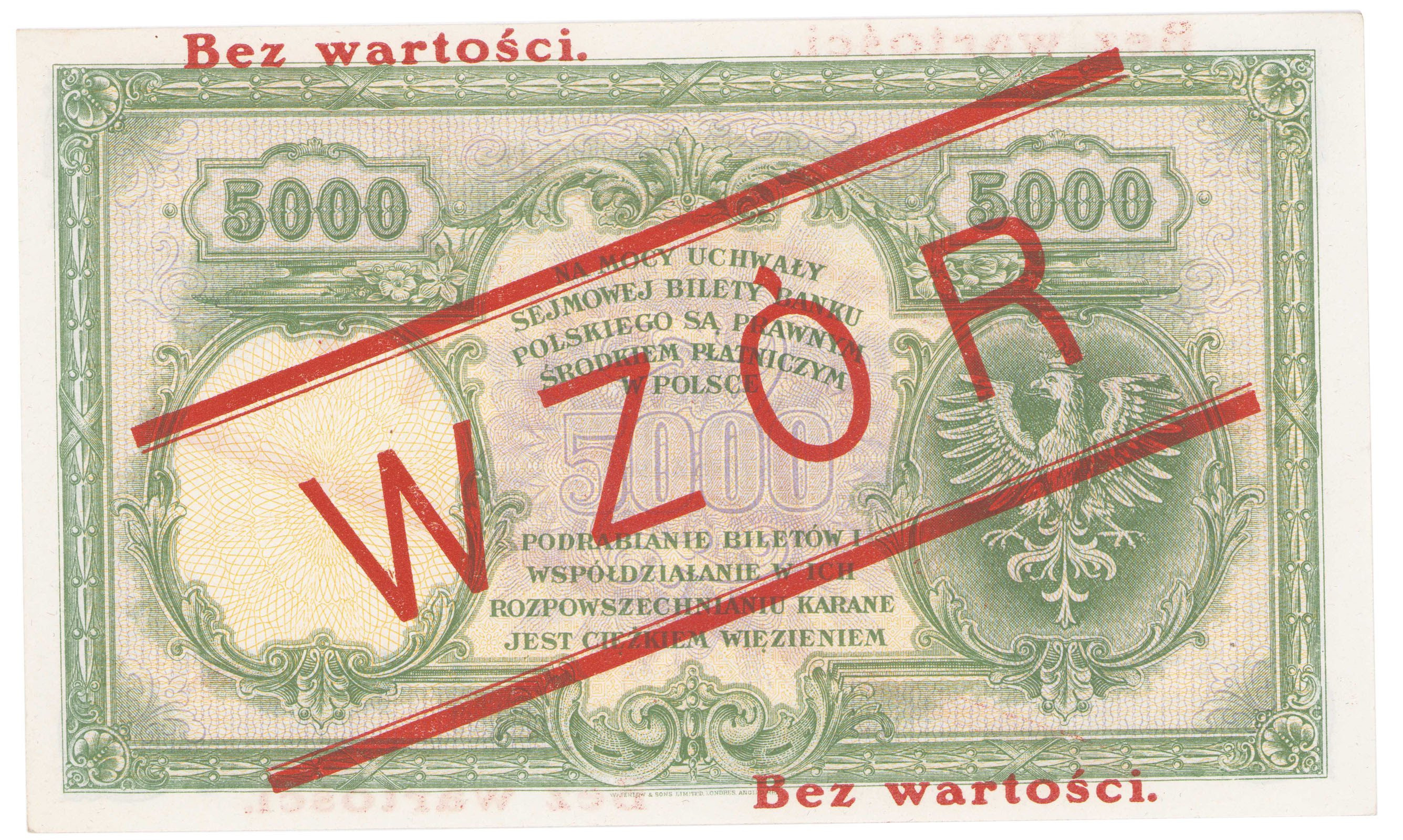 WZÓR 5.000 złotych 1919 Kościuszko seria A, wysoki nadruk - RZADKOŚĆ R5
