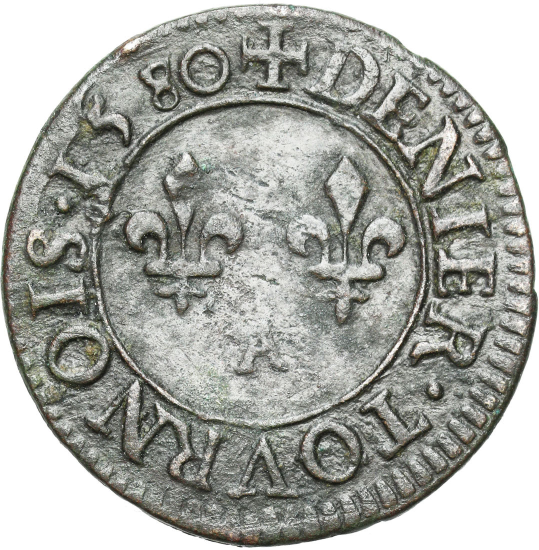 Polska, Francja. Henryk III Walezy. Denier Tournois 1580 A, Paryż