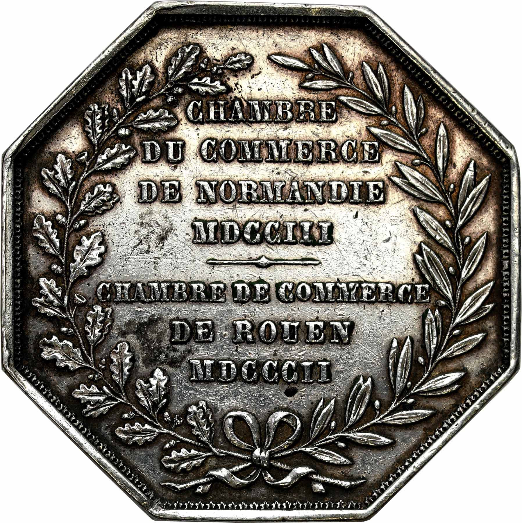 Francja. Srebrny żeton - token 1802, izba handlowa Normandii i w Rouen