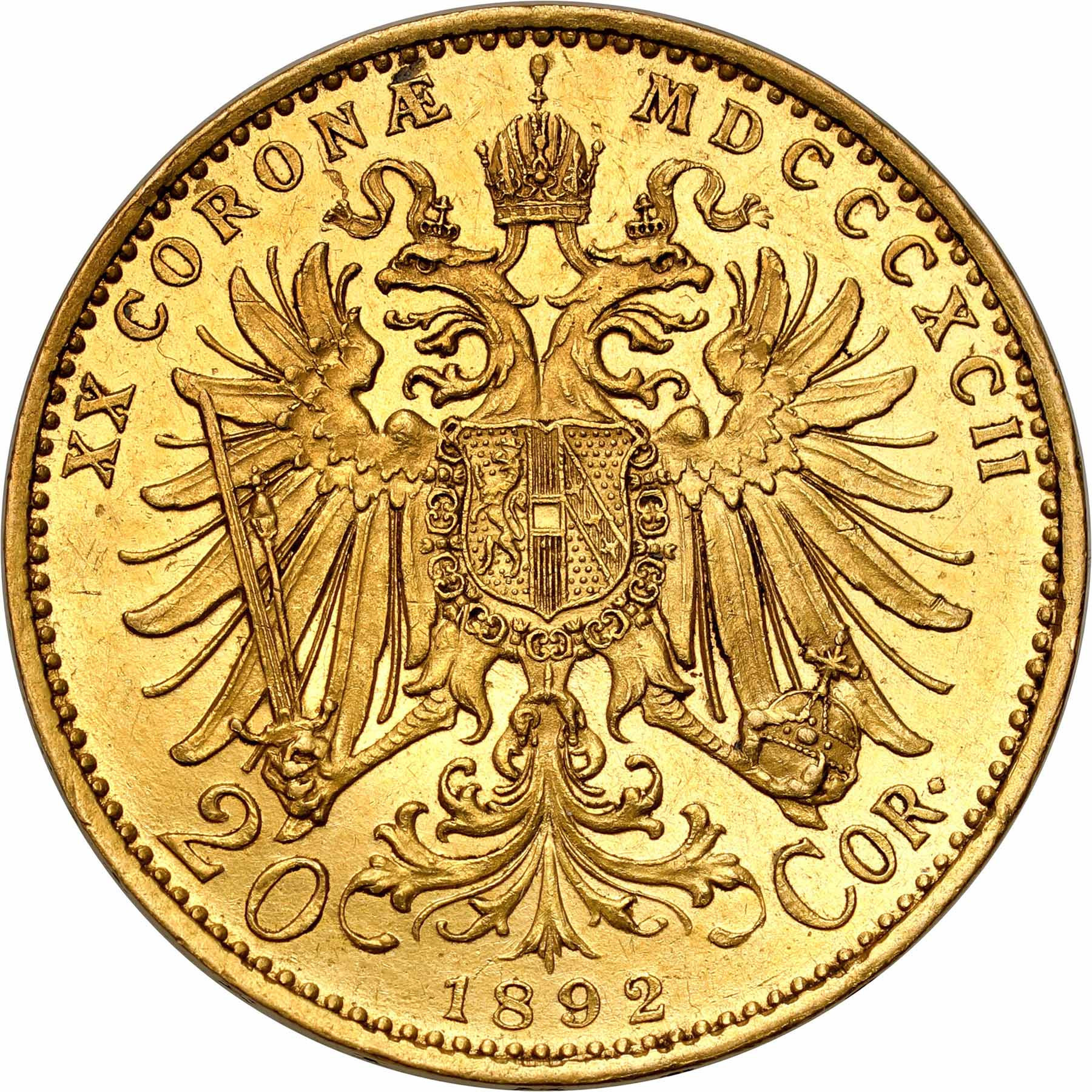 Austria, Franciszek Józef I (1848–1916). 20 koron 1892, Wiedeń