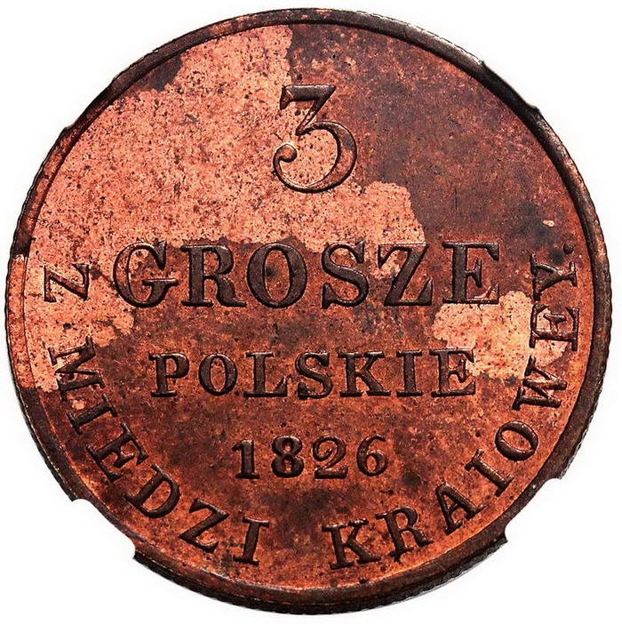 Polska XIX wiek. 3 grosze 1826 IB, Warszawa NGC MS63 RB