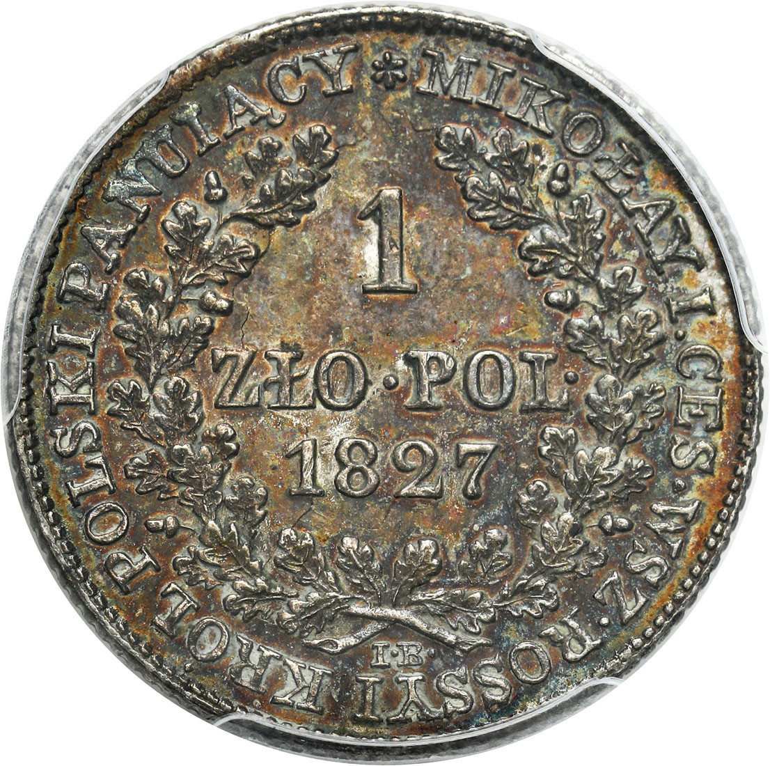Królestwo Polskie. Mikołaj I. 1 złoty 1827 IB, Warszawa PCGS MS62 (MAX) - WYŚMIENITE