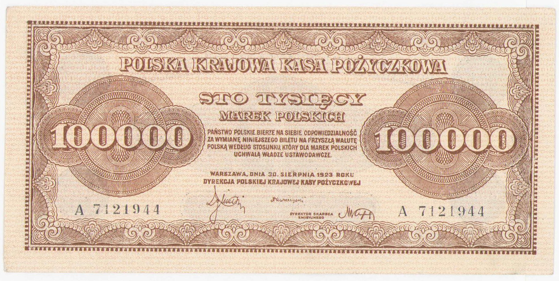 100.000 marek polskich 1923 seria A