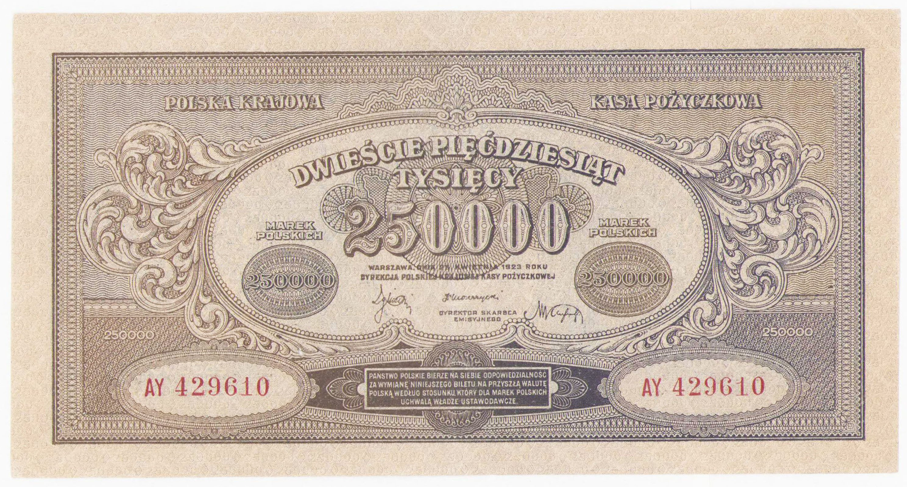 250.000 marek polskich 1923 seria AY