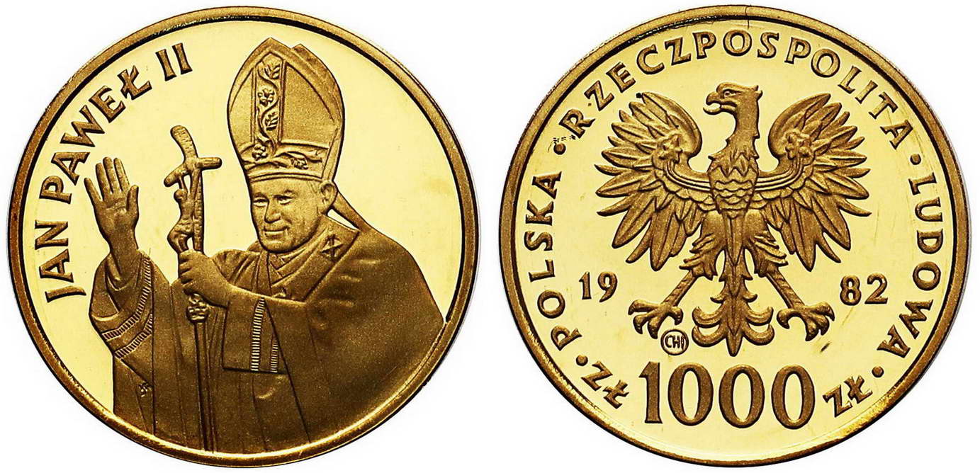  Polska po 1945. Jan Paweł II Papież zestaw 1982 Au + Ag, stempel lustrzany