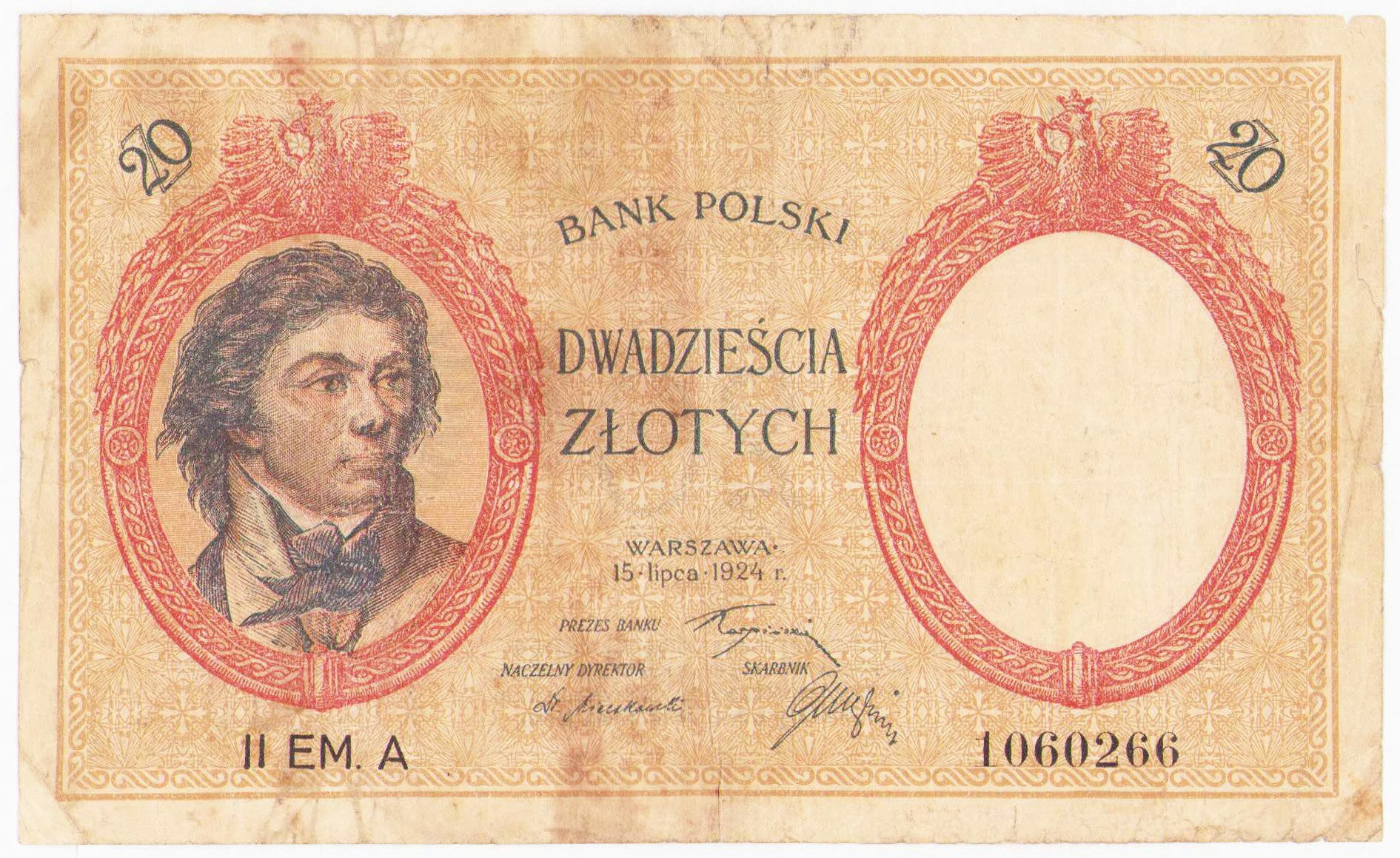 20 złotych 1924 Kościuszko II EM. A – RZADKOŚĆ 
