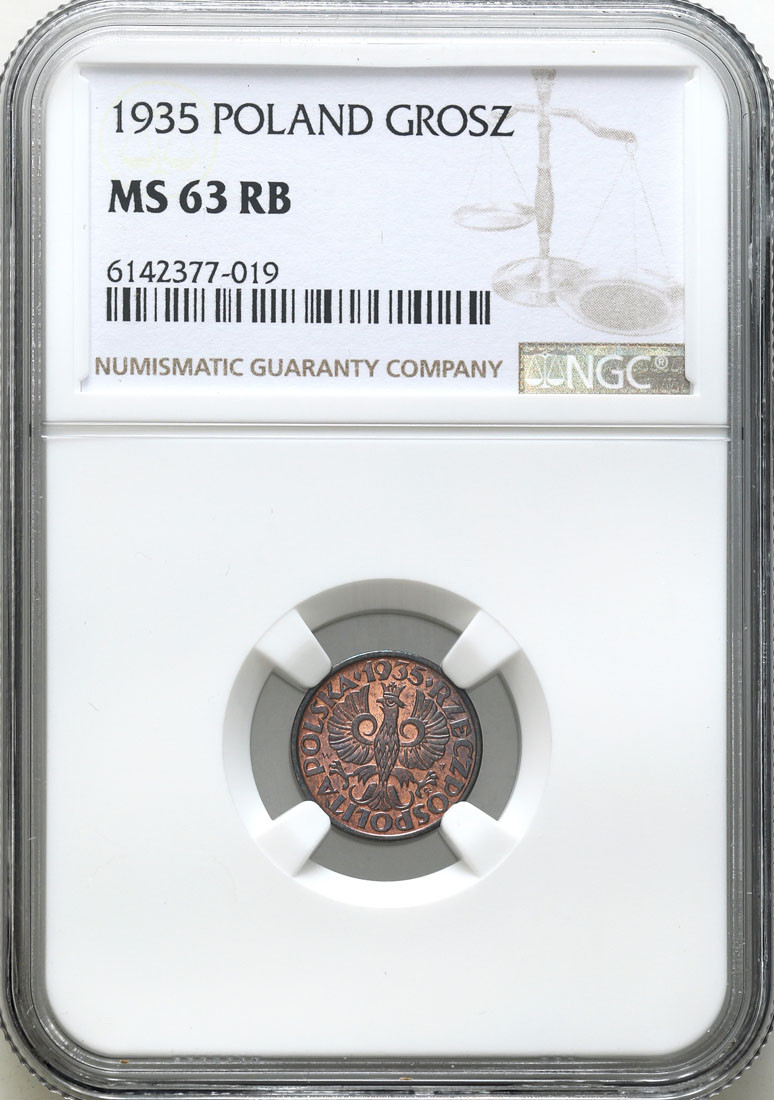 II RP 1 grosz 1935 NGC MS63 RB