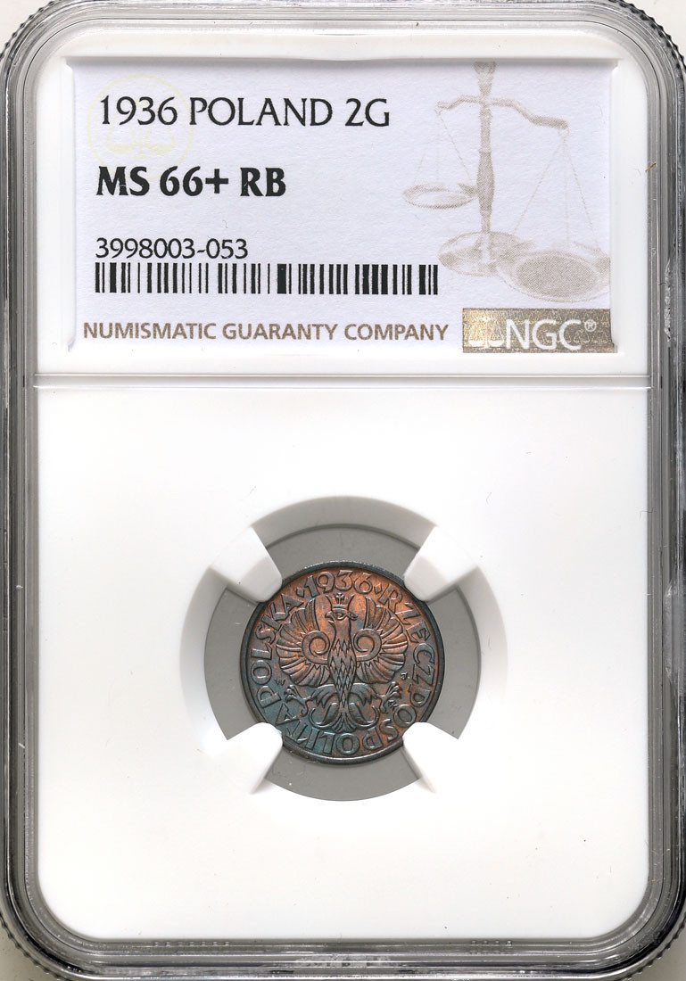 II RP. 2 grosze 1936 NGC MS66+ RB (2 MAX)