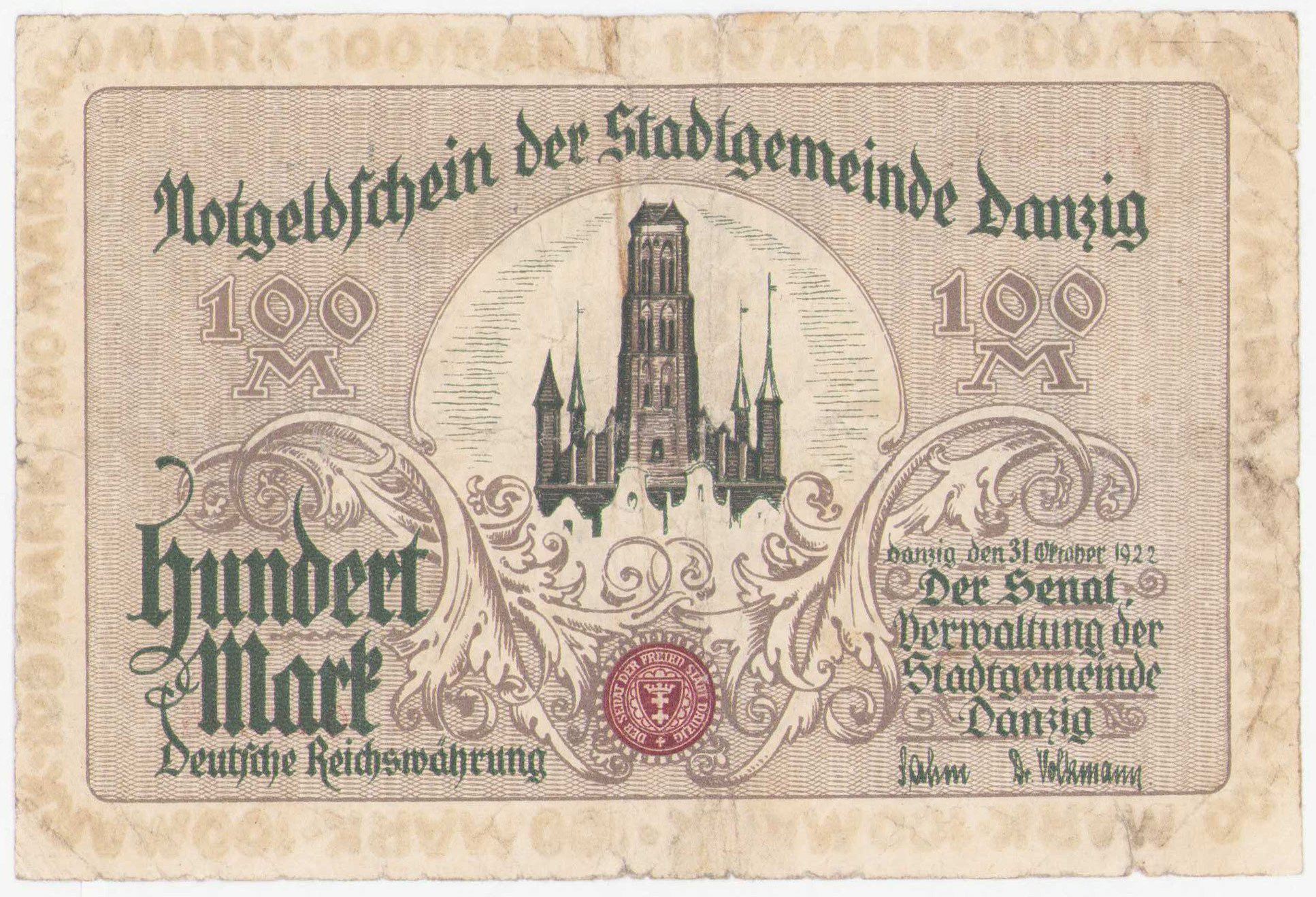 Wolne Miasto Gdańsk 100 marek 1922