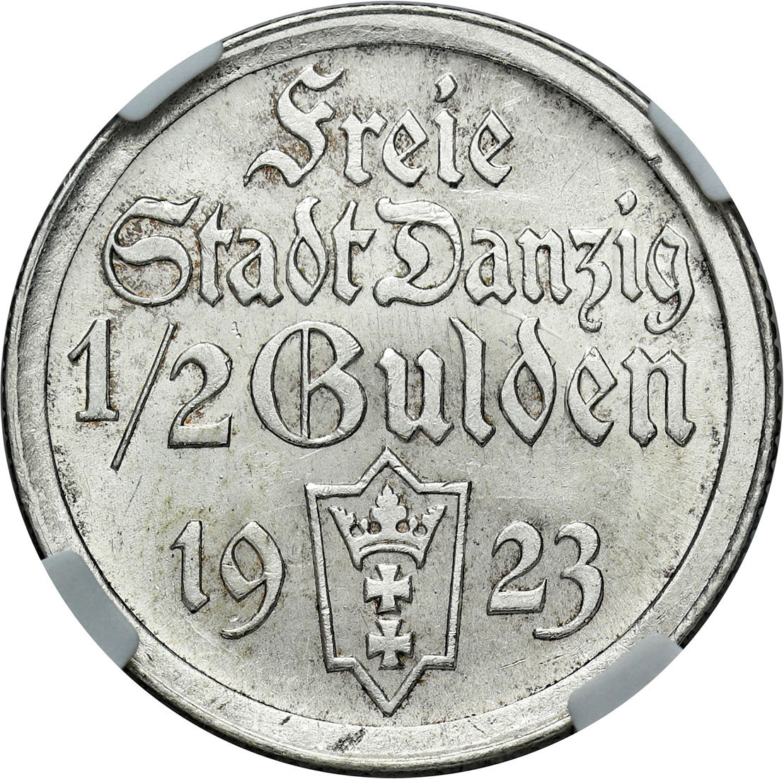 Wolne Miasto Gdańsk. 1/2 guldena 1923 NGC MS63 – PIĘKNE