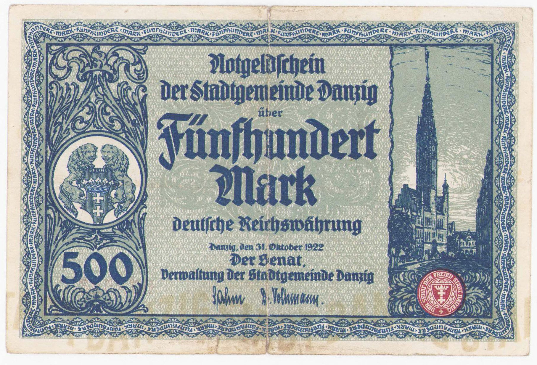 Wolne Miasto Gdańsk. 500 marek 1922