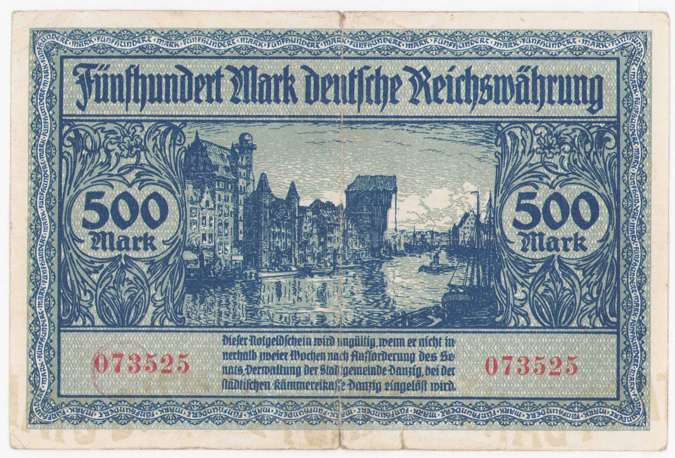 Wolne Miasto Gdańsk. 500 marek 1922