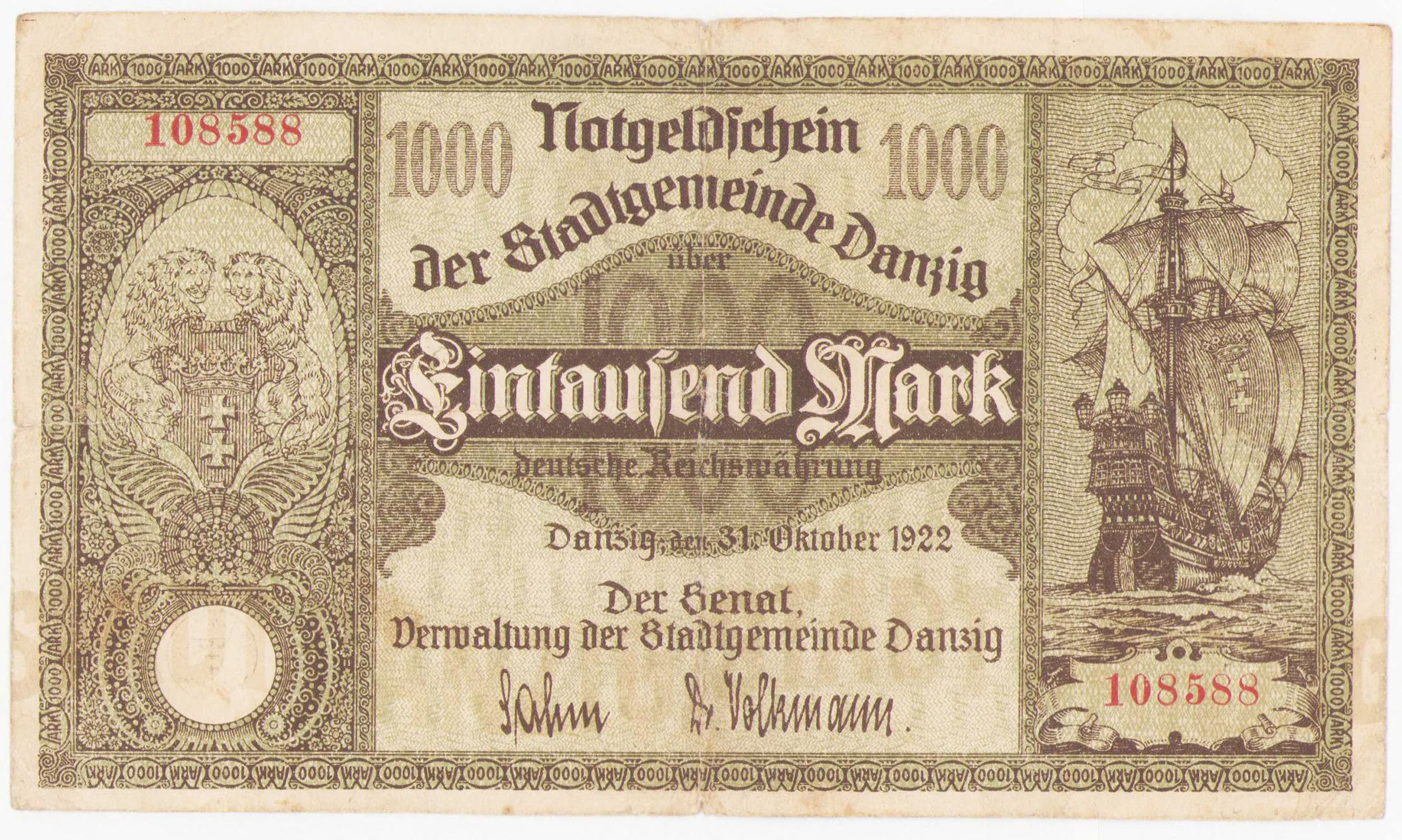 Wolne Miasto Gdańsk. 1.000 marek 1922
