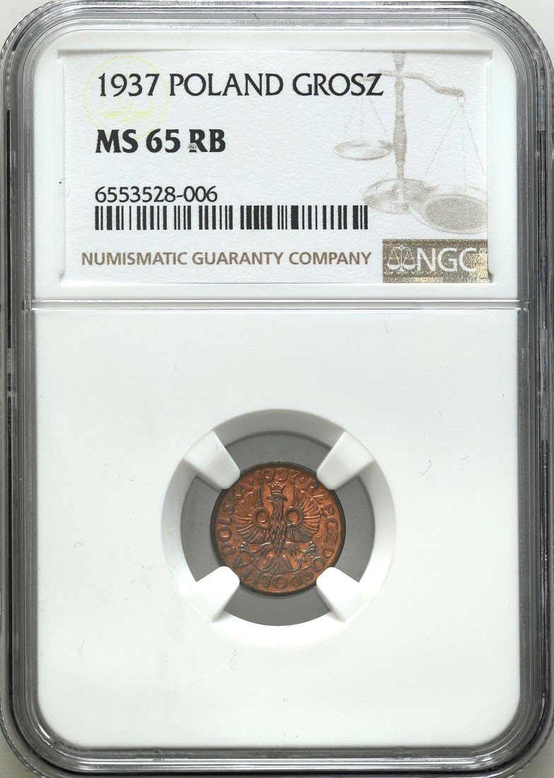 II RP. 1 grosz 1937 NGC MS65 RB