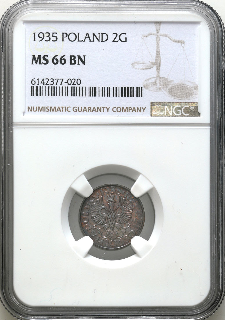II RP 2 grosze 1935 NGC MS66 BN (2 MAX) - PIĘKNE