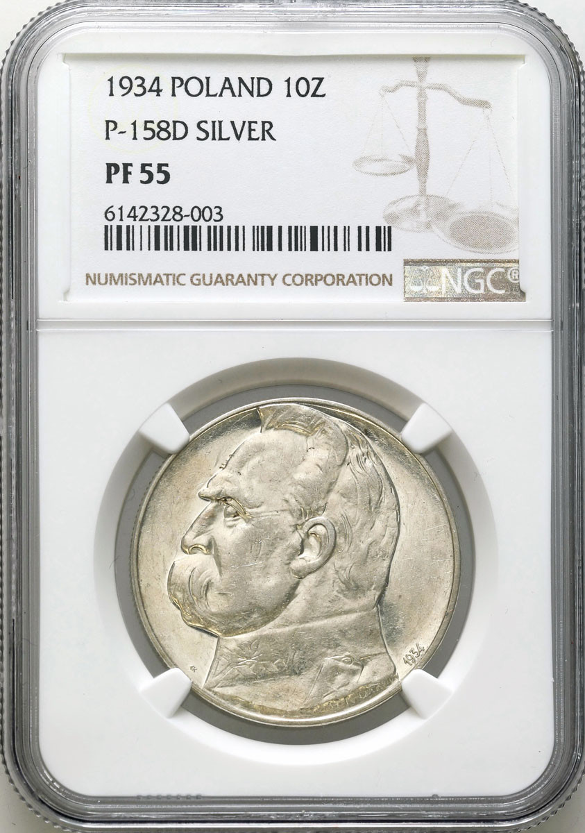 PRÓBA srebro 10 złotych 1934, Piłsudski, orzeł strzelecki, NGC PF55 - STEMPEL LUSTRZANY