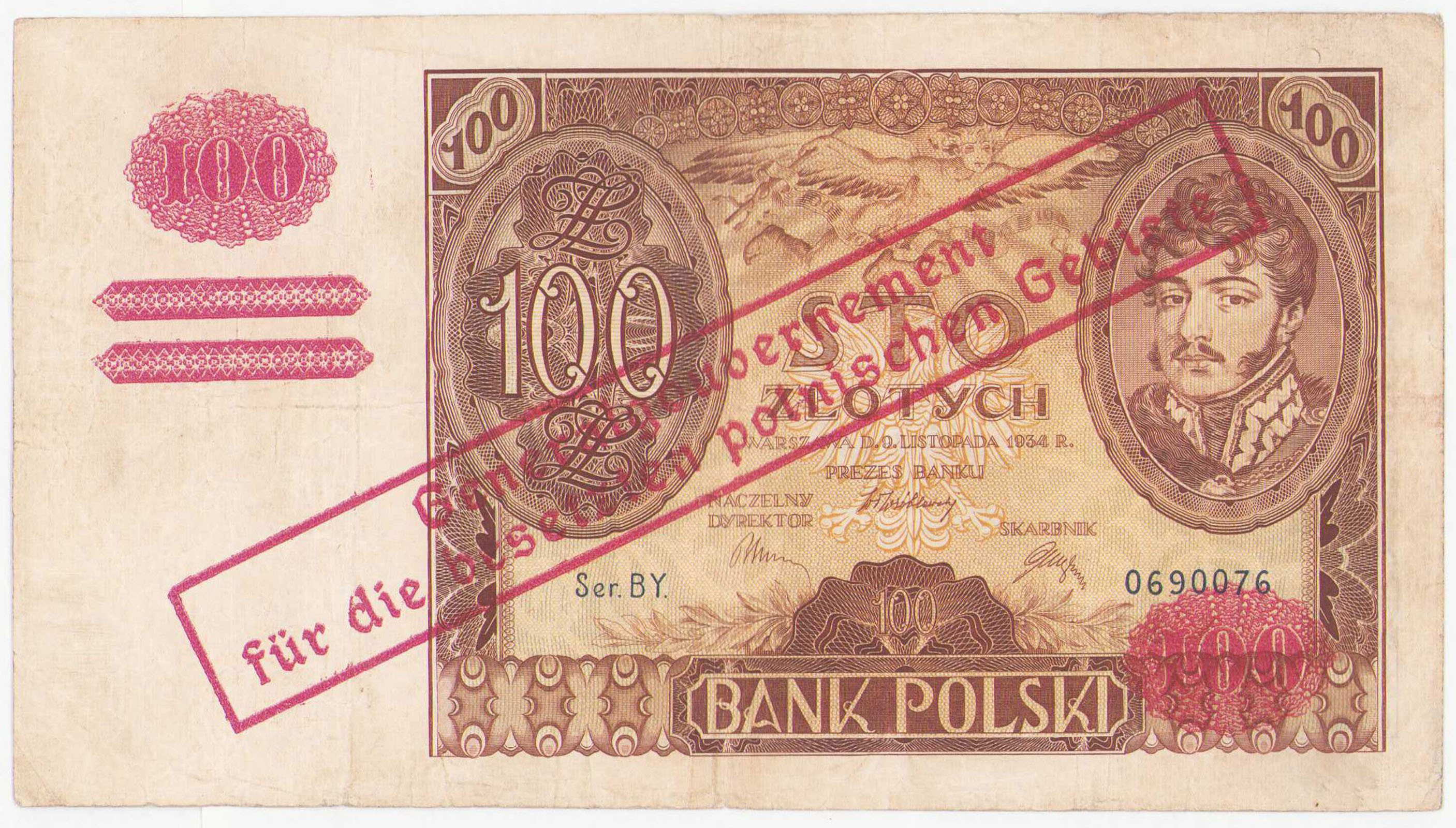 100 złotych 1934 seria BY - fałszywy nadruk