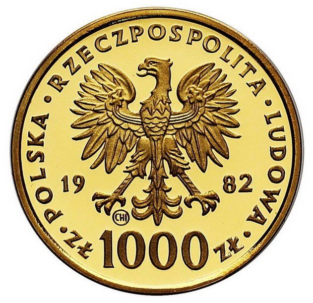 Polska po 1945. Jan Paweł II Papież 1000 złotych 1982, stempel lustrzany