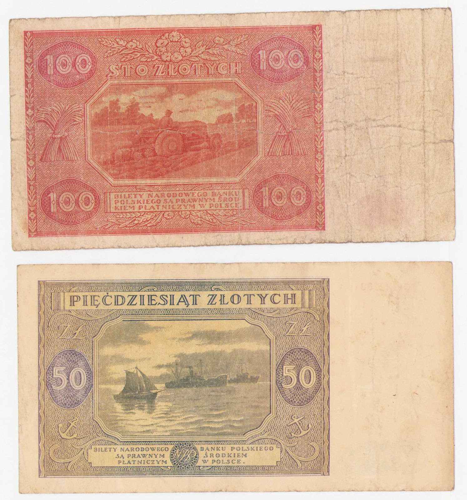 50 złotych 1946, seria C i 100 złotych 1946 seria L