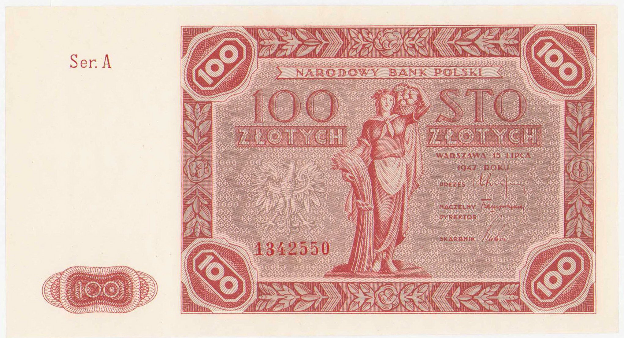 100 złotych 1947 seria A - PIĘKNE