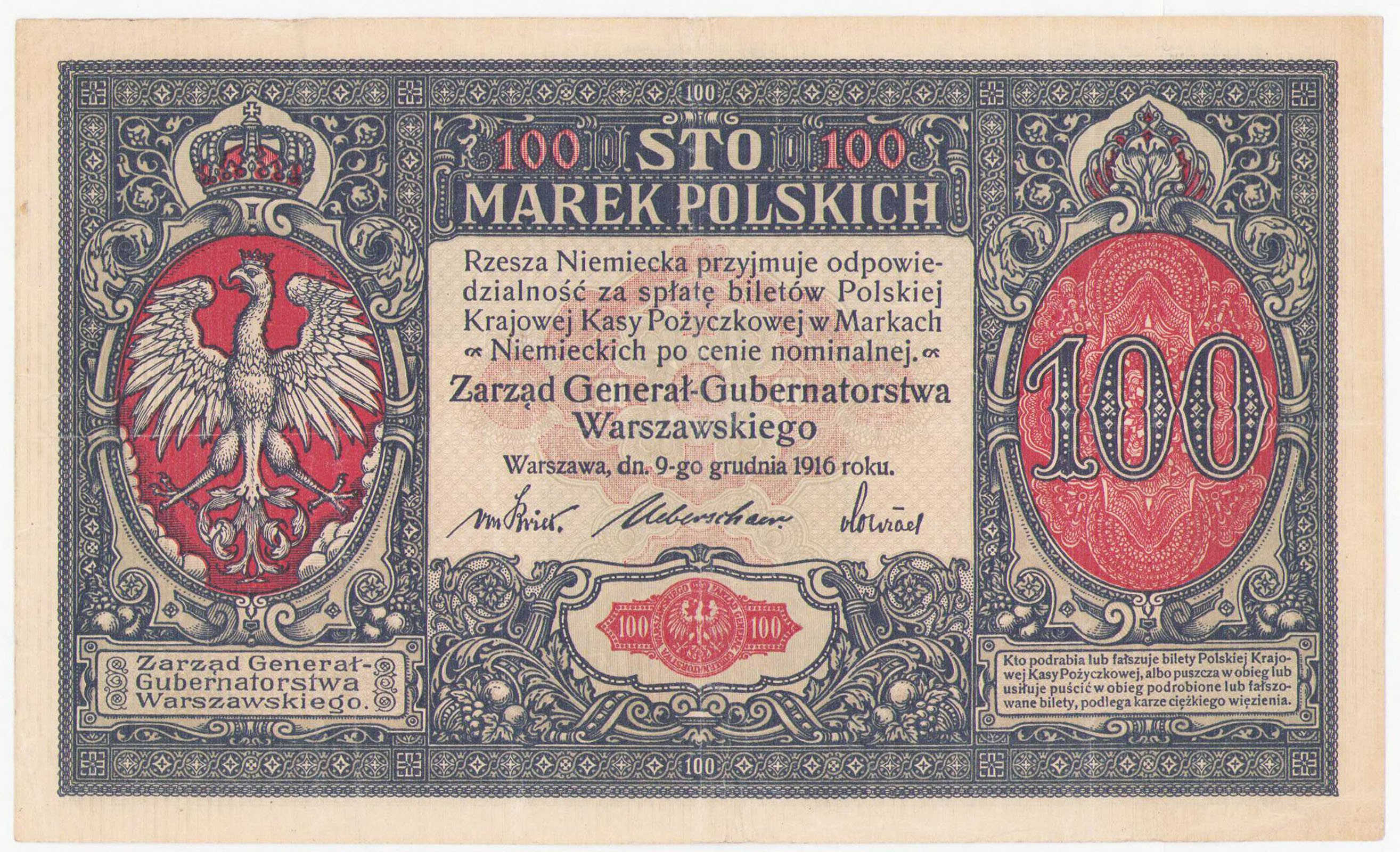 100 marek polskich 1916 seria A, Generał - RZADKOŚĆ R4