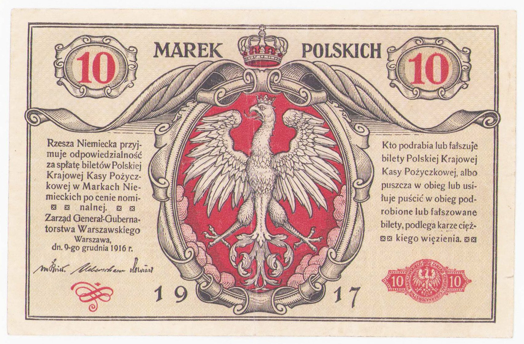 10 marek polskich 1916 seria A – biletów... Generał – RZADKI