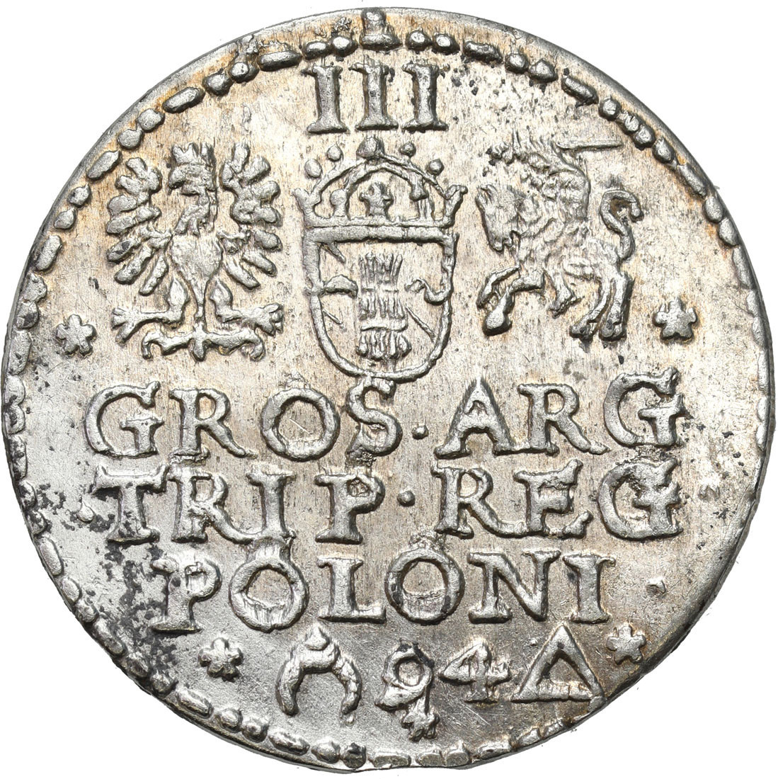 Zygmunt III Waza. Trojak (3 grosze) 1594, Malbork, PIERSĆIENIE - RZADKOŚĆ R3
