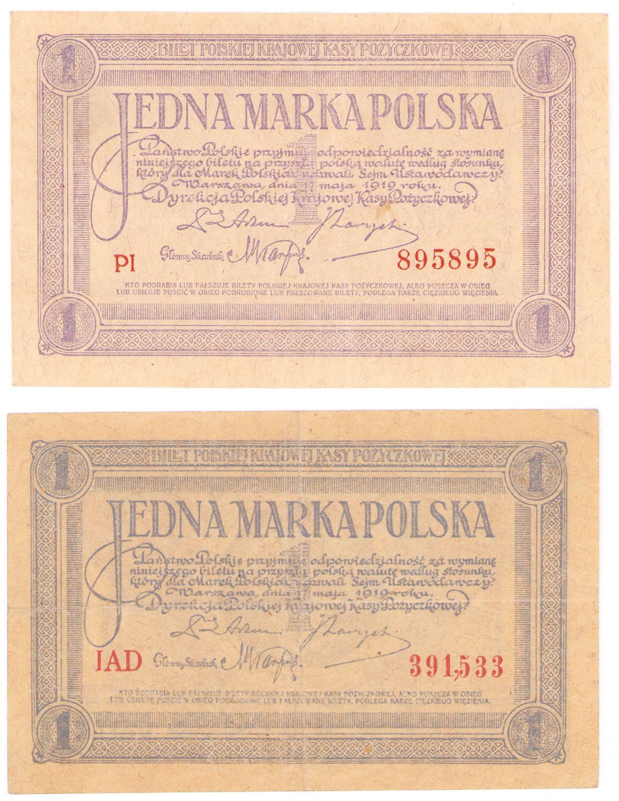 1 marka polska 1919, seria IAD i seria PI