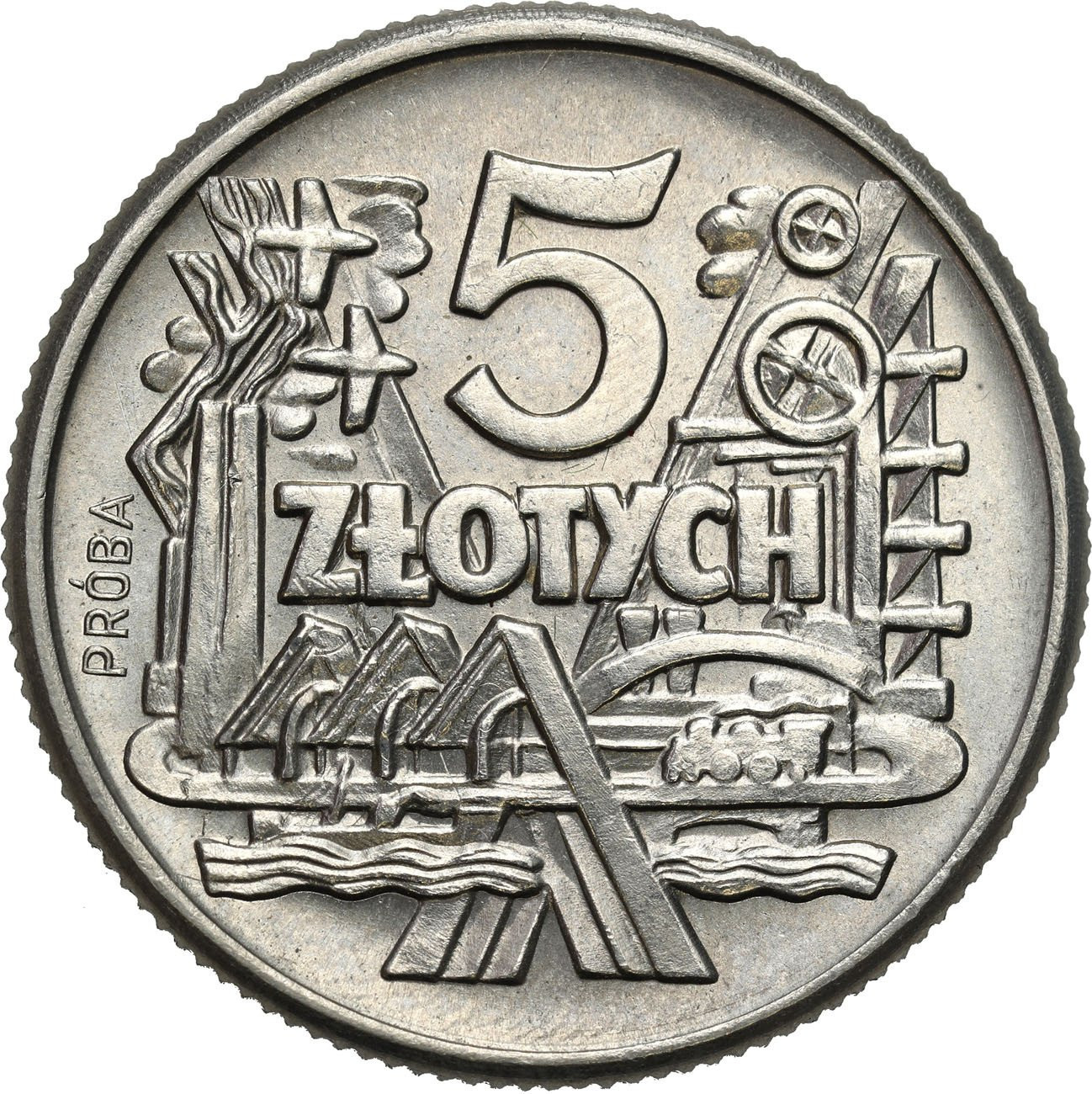PRL. PRÓBA Nikiel 5 złotych 1959 - szyby kopalniane – RZADKIE