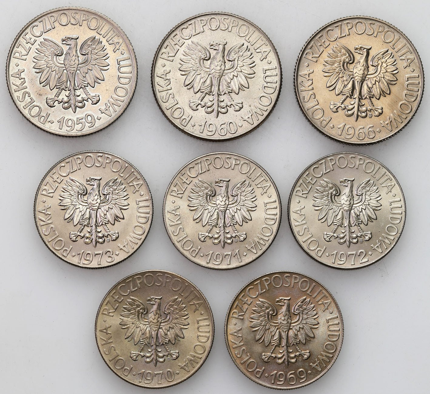 PRL. 10 złotych 1959 – 1973, zestaw 8 sztuk