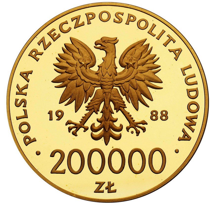 Polska po 1945. Jan Paweł II Papież 200 000 złotych 1988 X lat Pontyfikatu, 12 uncji Au