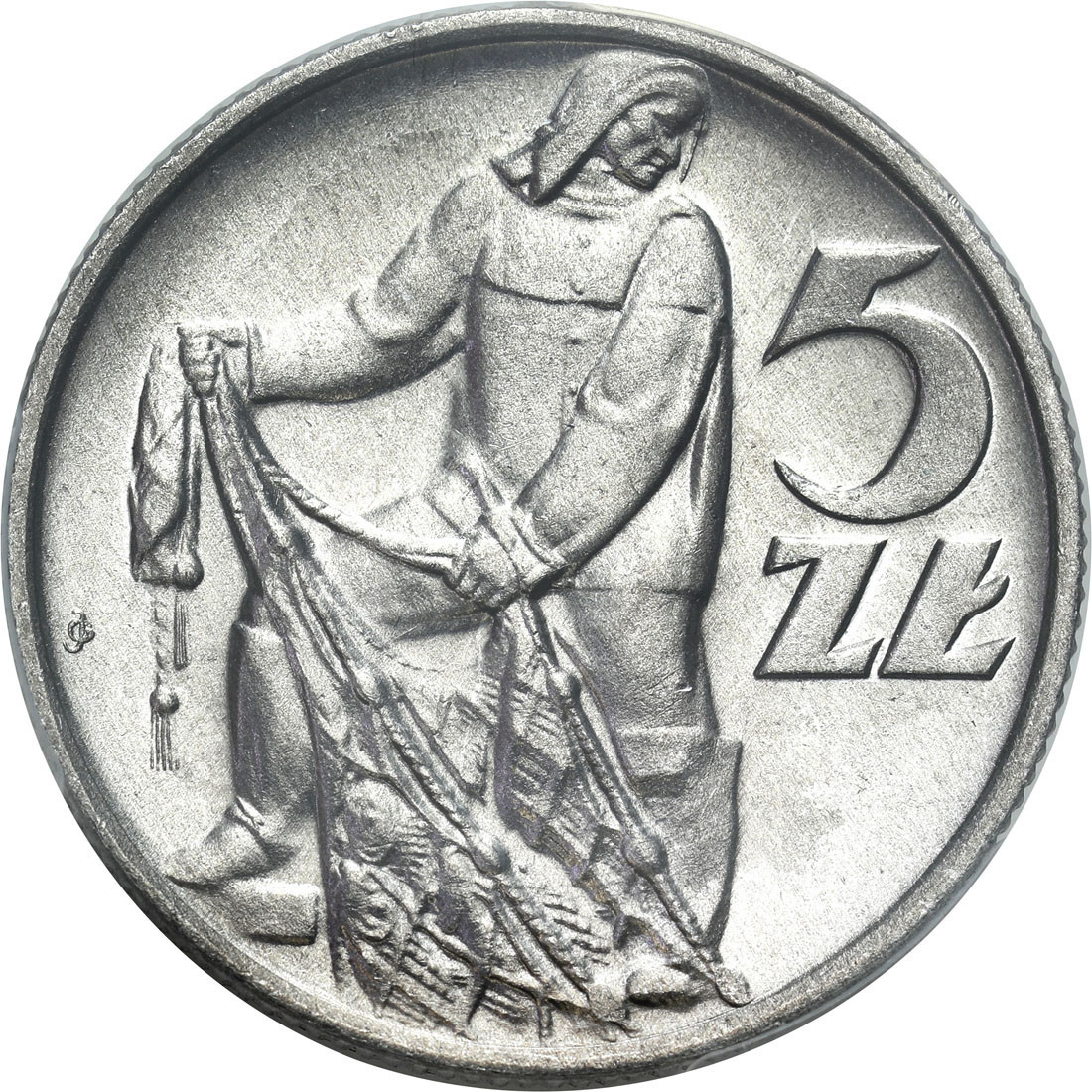 PRL. 5 złotych 1959 Rybak aluminium PCGS MS66