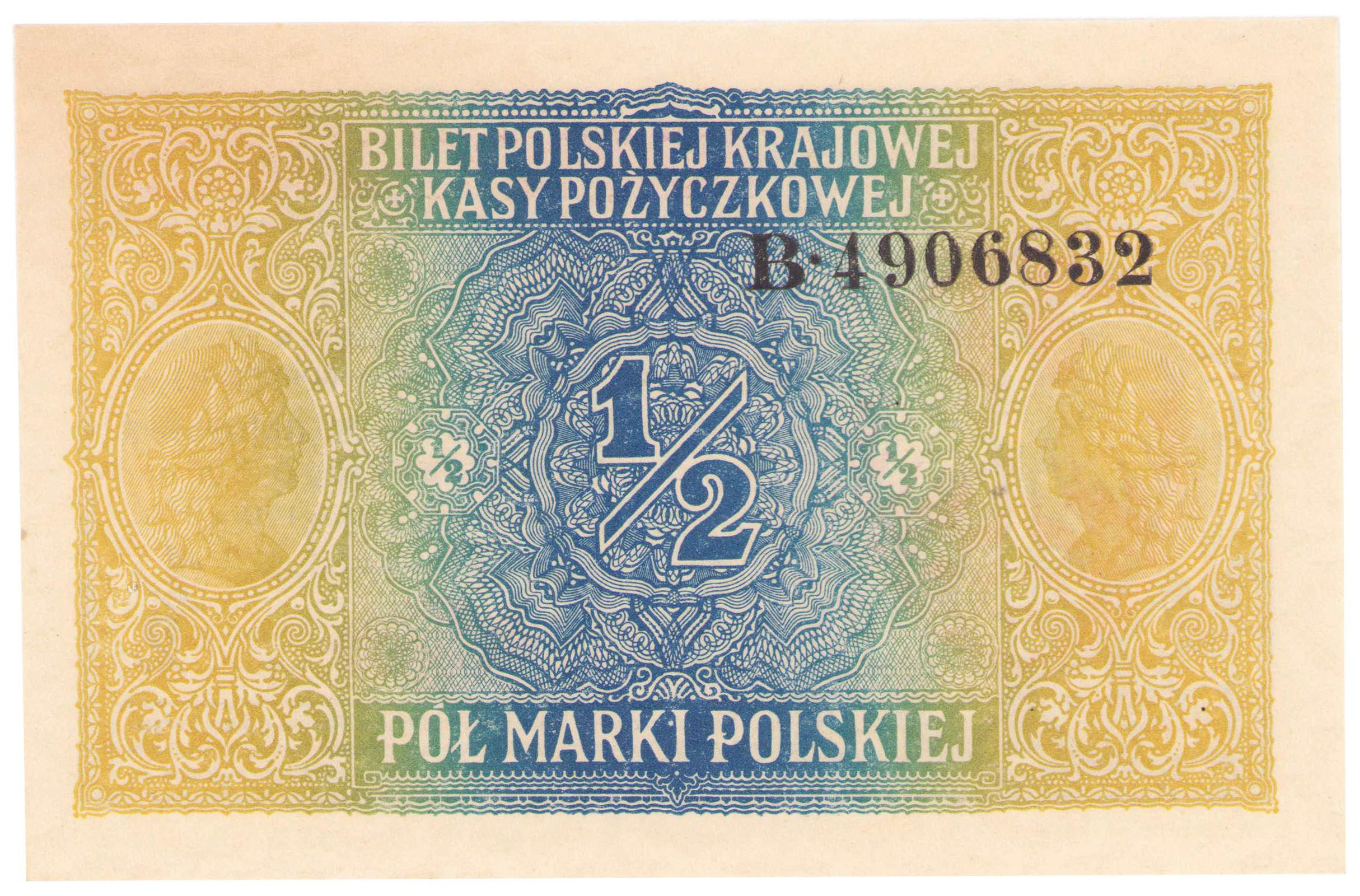 1/2 marki polskiej 1916 seria B, Generał - PIĘKNY
