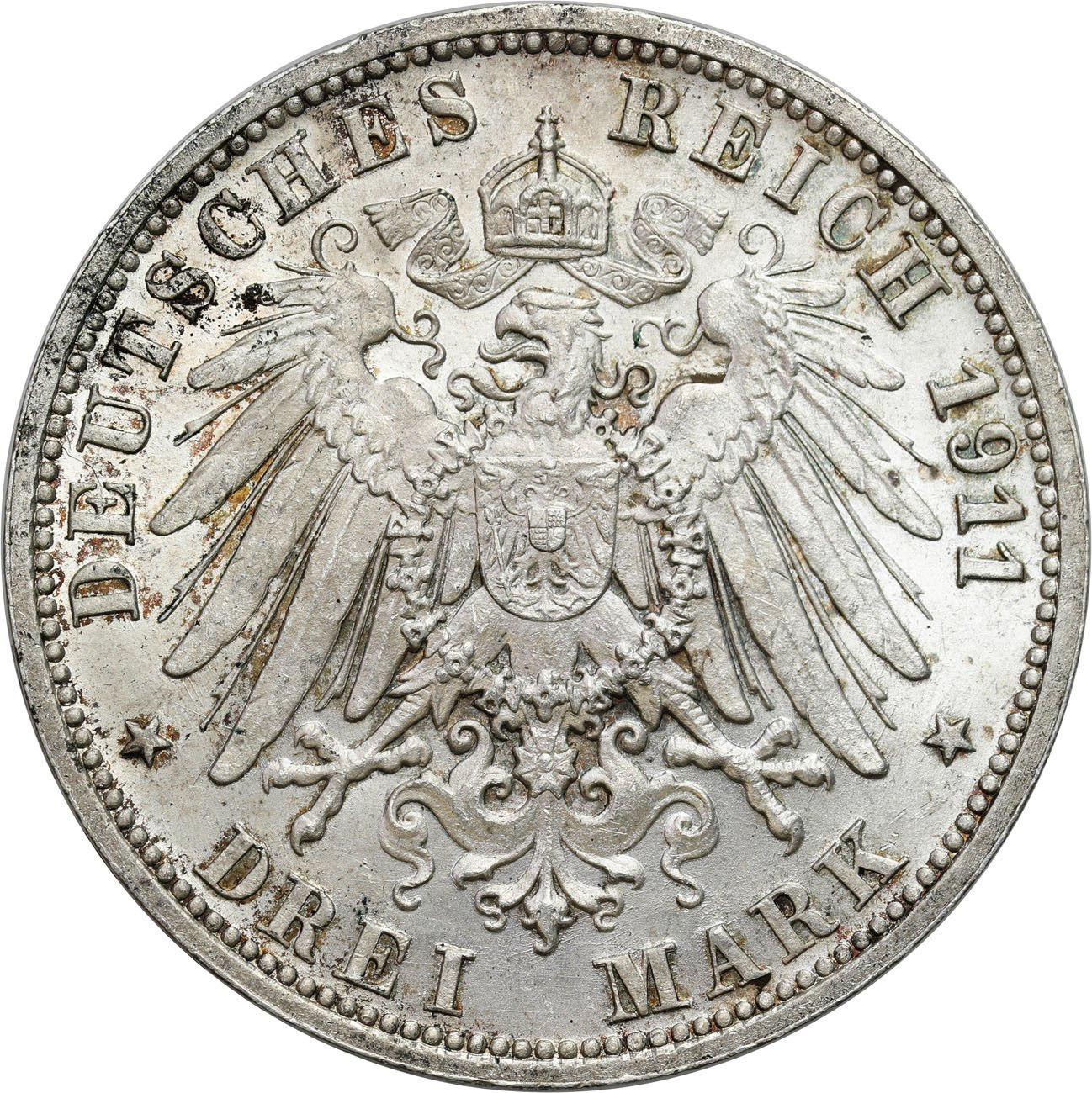 Niemcy, Wirtembergia. 3 marki 1911 F, Stuttgart - PIĘKNE