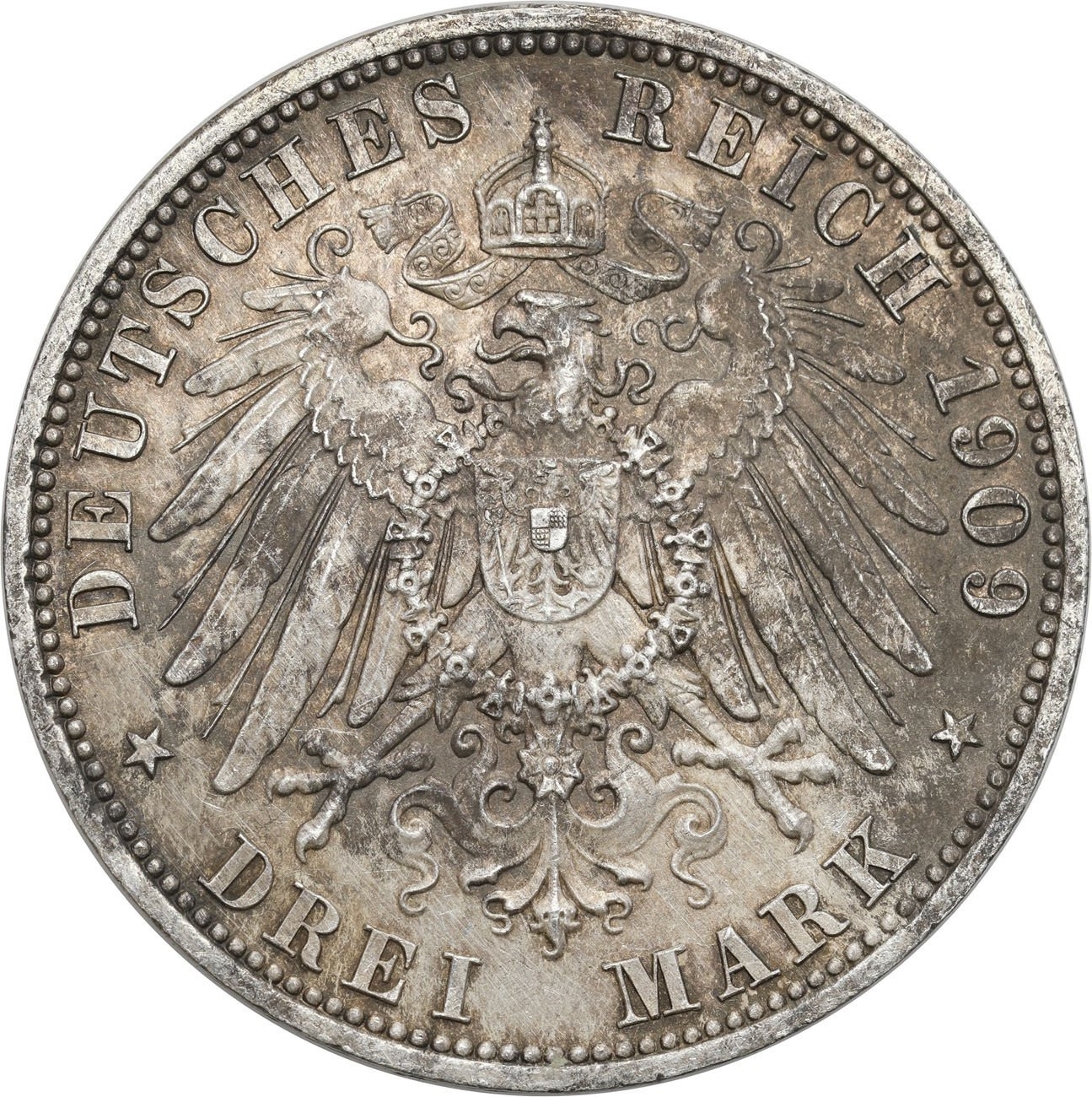Niemcy, Schwarzburg-Sondershausen. 3 marki pośmiertne 1909 A, Berlin – RZADSZE