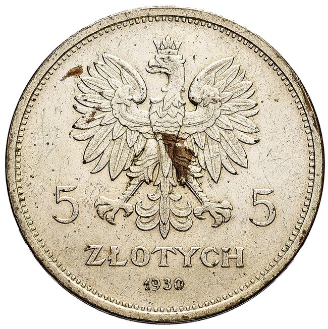 II RP. 5 złotych 1930, Sztandar, stempel głęboki, srebro