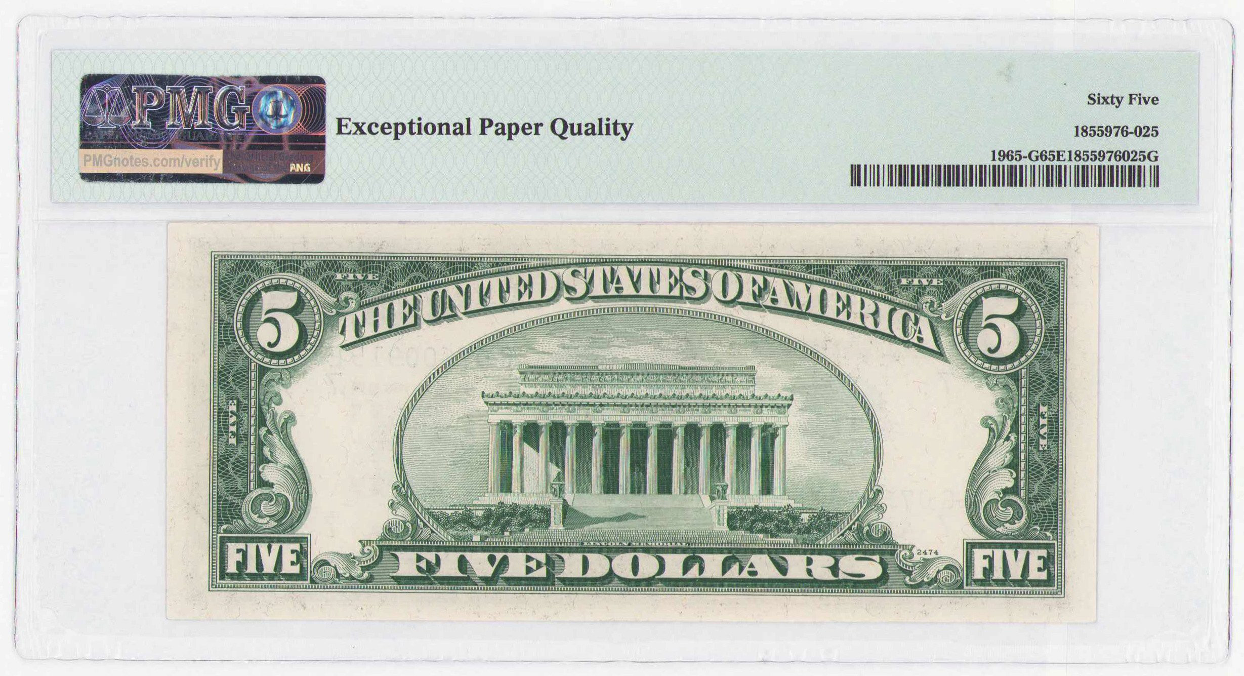 USA. Federal Reserve Note Chicago. 5 dolarów 1950 seria GE, PMG 65